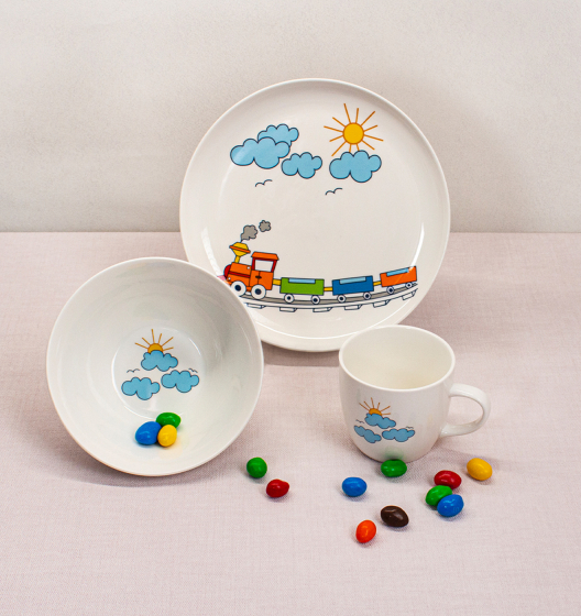 Set of children's porcelain tableware TRAIN